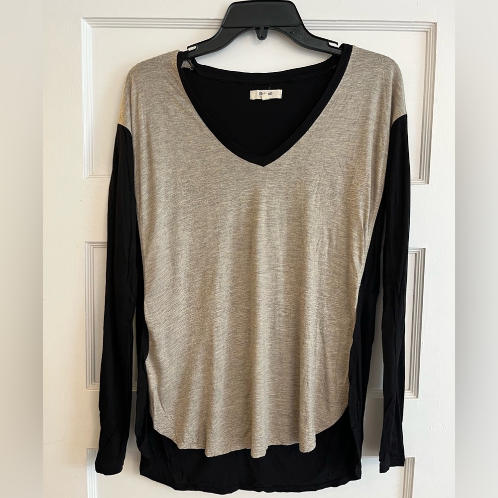 Madewell long sleeve t shirt heather beige and black